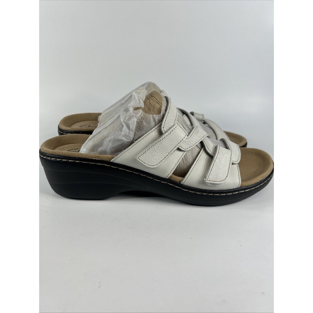 Clarks Sandals Women's Size 11 White Merliah Karli Adjustable Wedge